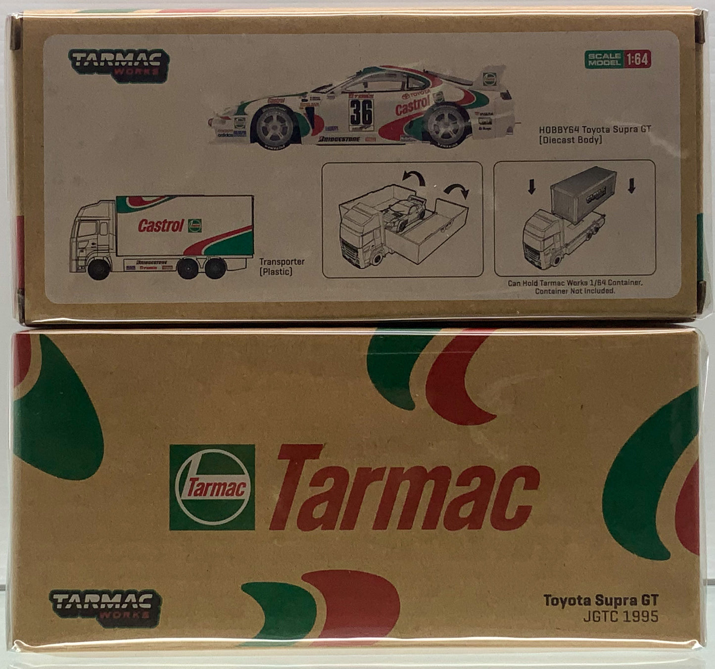 Tarmac Works 1/64 Toyota Supra GT JGTC 1995 #36 with Plastic Truck Packaging