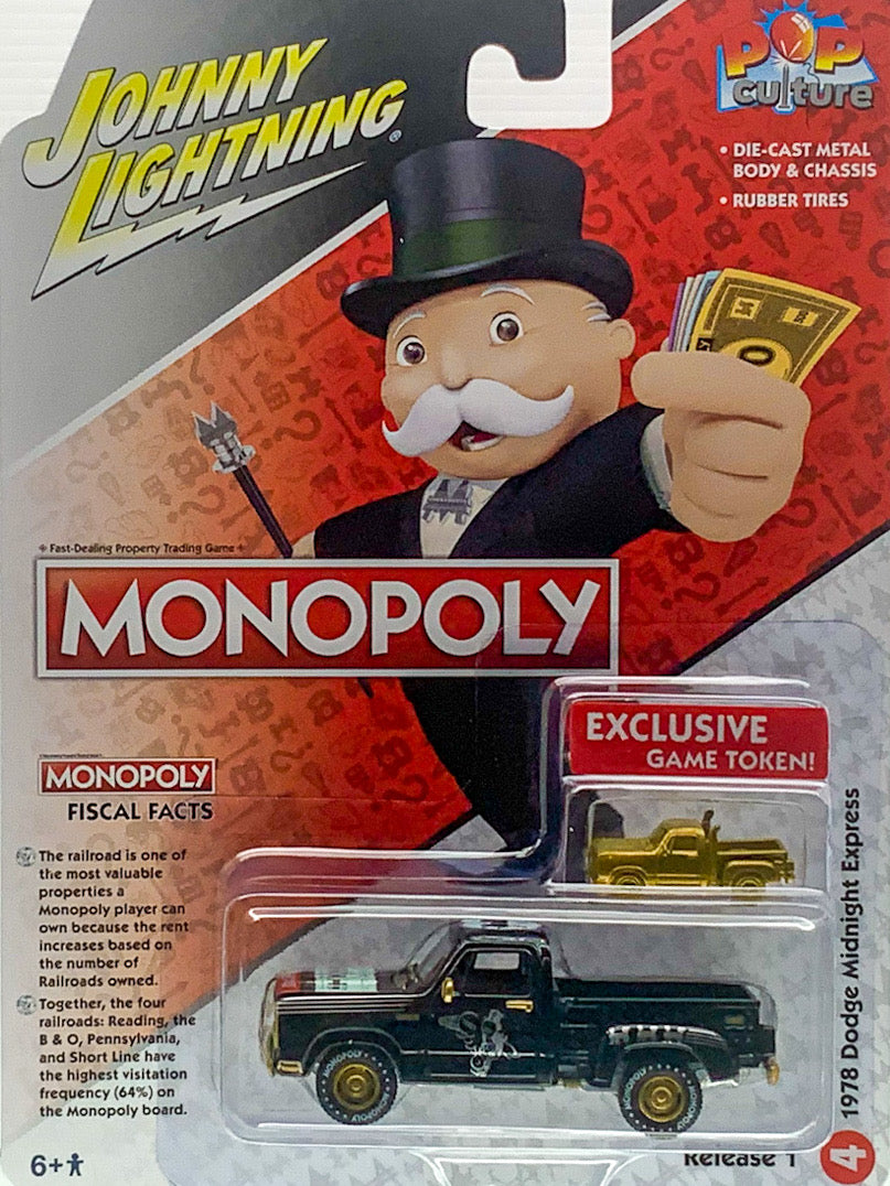2023 Johnny Lightning Pop Culture Monopoly 1978 Dodge Midnight Express Railroad Tycoon