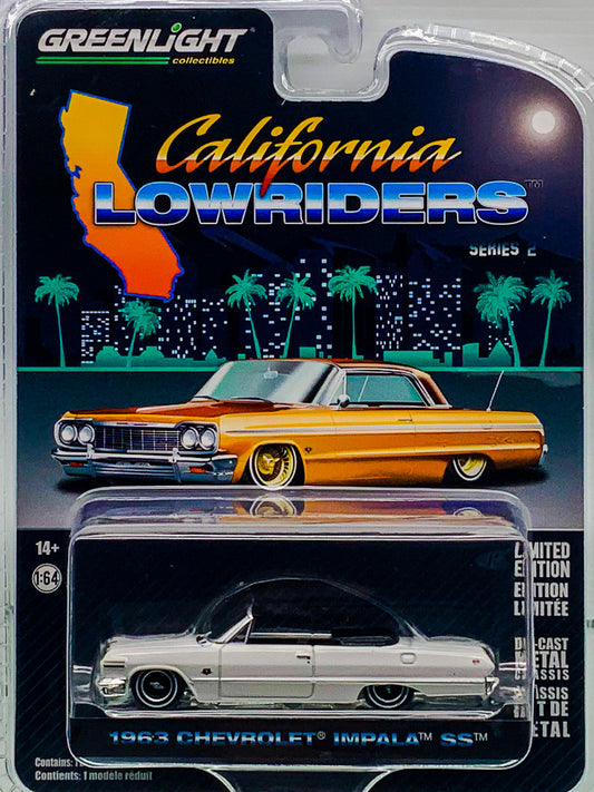 Buy at www.tatoyshop.com Greenlight 1:64 California Lowriders  1955 Chevrolet Bel Air in Custom Light Gray Metallic and Gold 1964 Chevrolet Impala with Continental Kit in Copper Brown 1963 Chevrolet Impala SS Convertible in White 1970 Chevrolet Monte Carlo in Green 1972 Cadillac Coupe Deville in Custom Light Blue 1990 Chevrolet Caprice Classic with Continental Kit in Custom Kandy Orange  International and Domestic delivery by Australia Post 