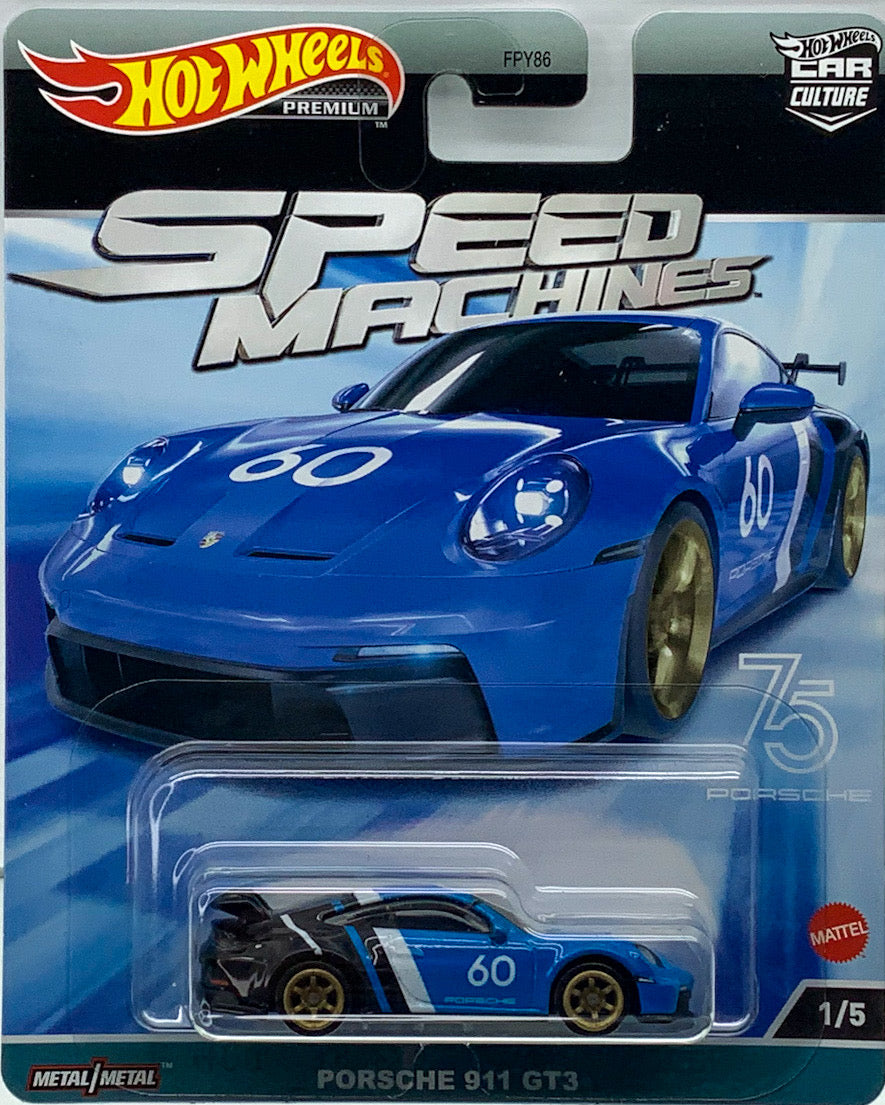Buy at www.tatoyshop.com Hot Wheels Car Culture  2023 Hot Wheels Car Culture Speed Machines Series Porsche 911 GT3 (2022) 1/5  Number 1 from the set of 5 Speed Machines Series Premium Real Riders Metal Mattel FPY86 Shop Now   International and Domestic delivery by Australia Post 