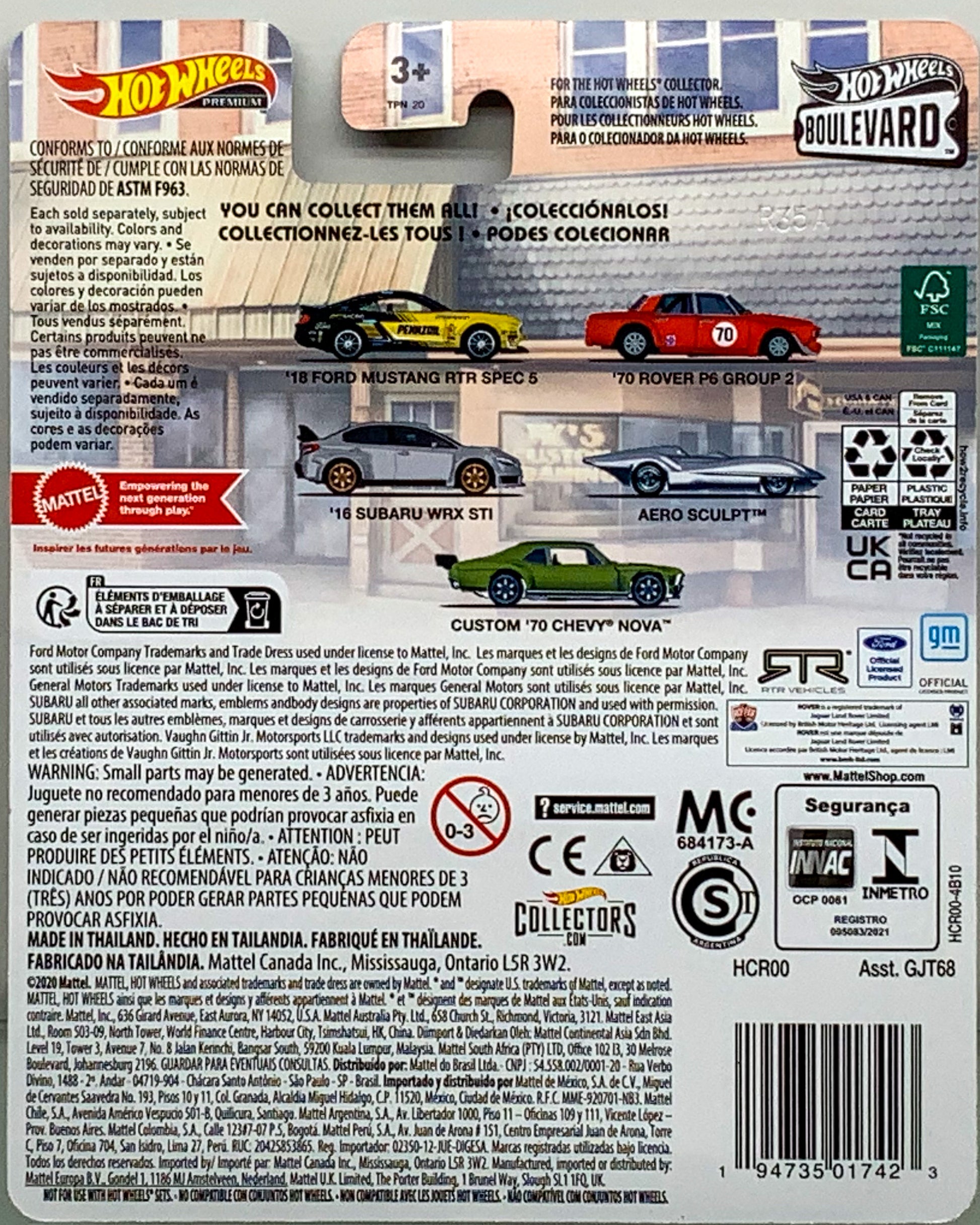 Buy at Tatoy Shop.com The back of Card shows the 5 Cars on Series Ford, Rover P6 Group 2, Sbaru WRX, Aero Sculpt, Custom Chevy Premium Collections