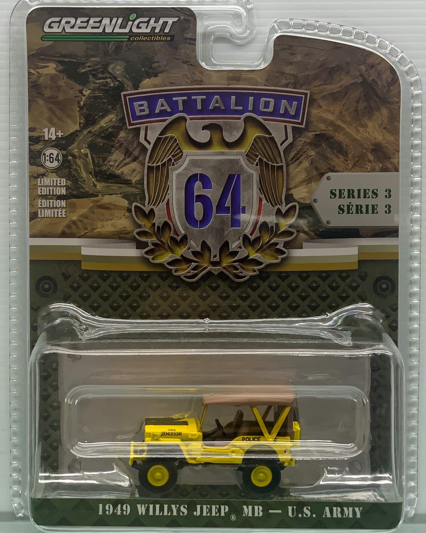 Buy at Tatoyshop.com   2023 Greenlight 1:64 545th Military Police Company 1949 Willys Jeep MB  1 from the set of 6 Greenlight 1:64 Battalion 64 Series Shop Now    Mr Toys Kmart Target Big W 