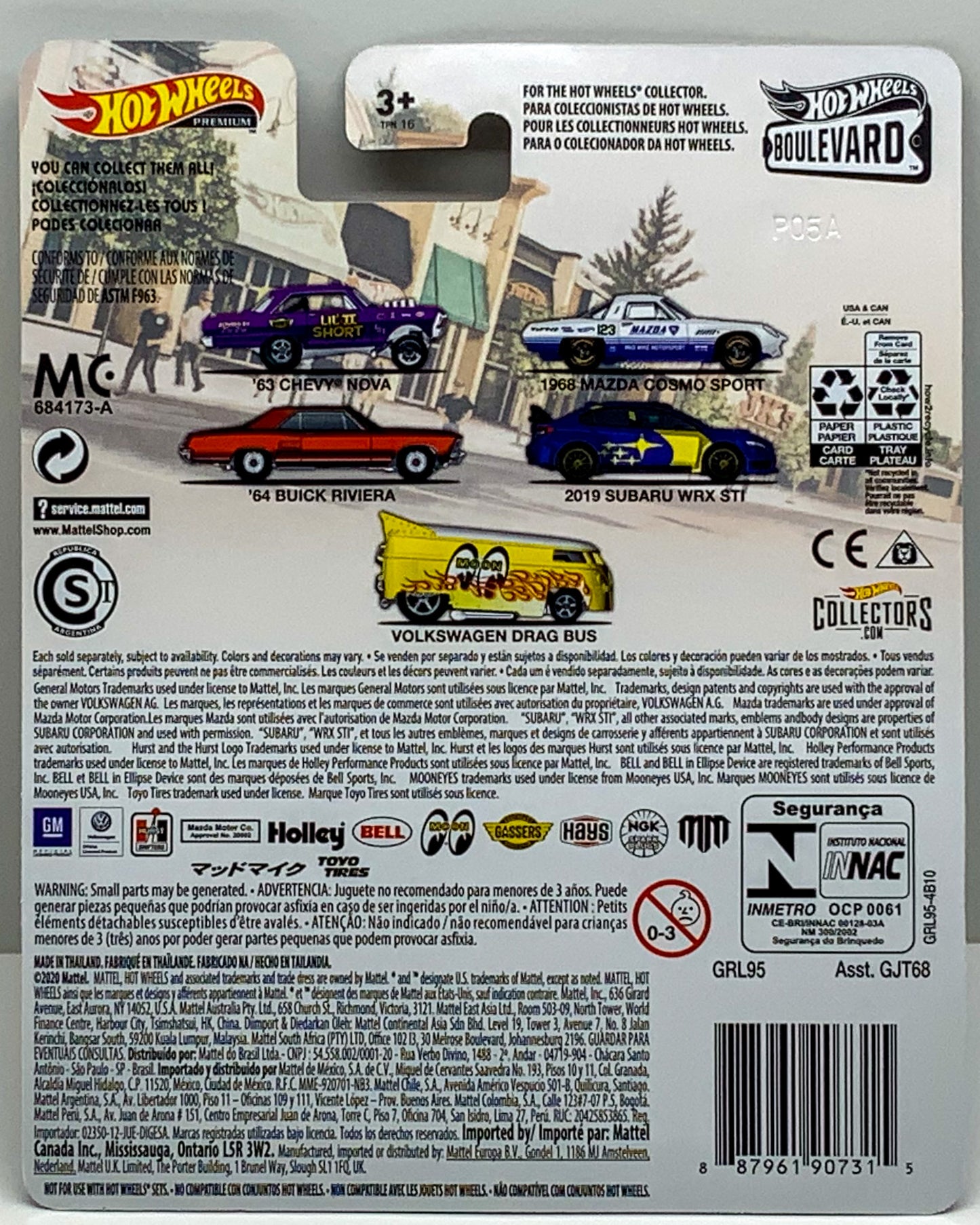Buy at Tatoy Shop Back of Card shows the 5 Cars on Series Chevy Buick Mazda Subaru Volkswagen Collections