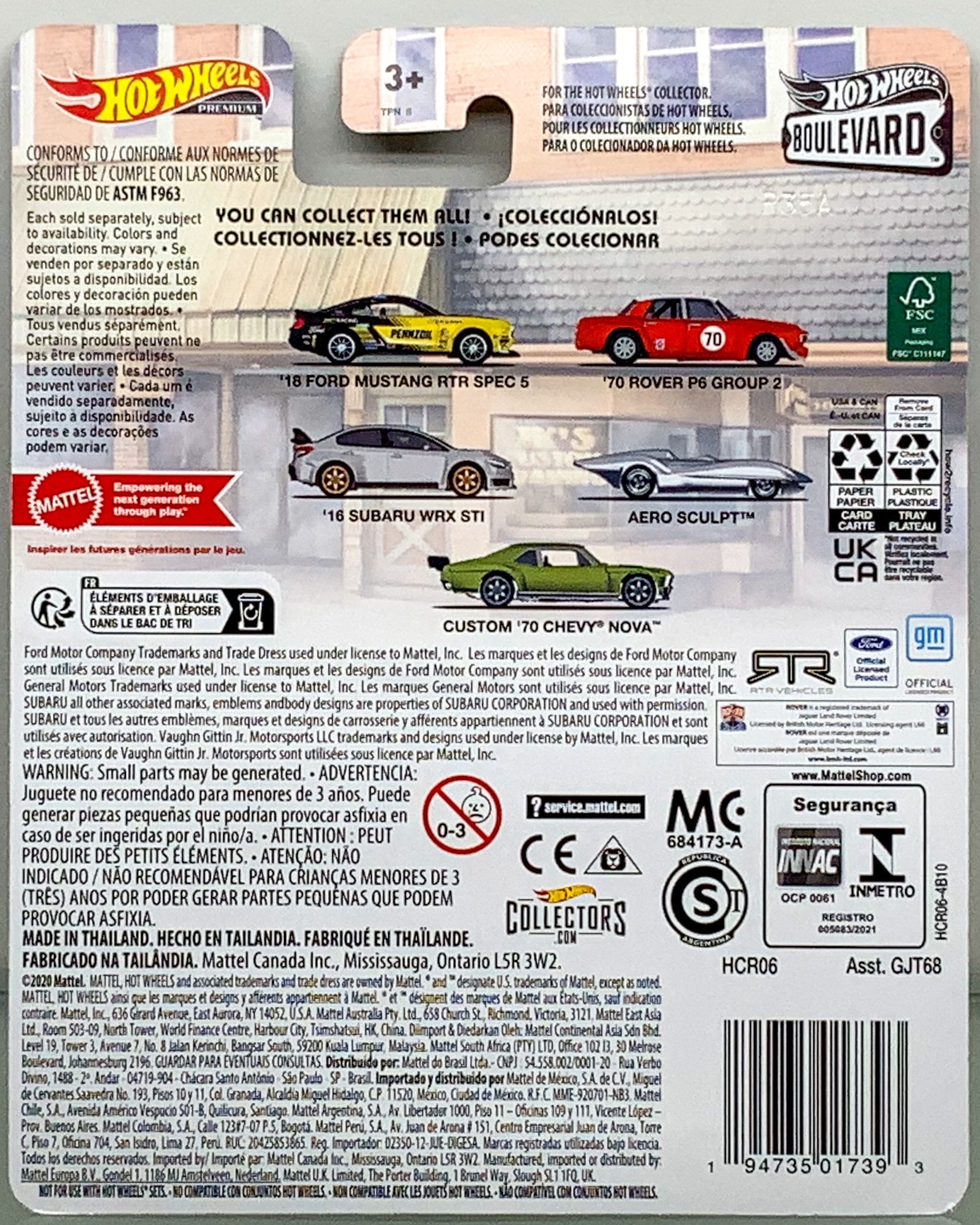 Buy at Tatoy Shop.com The back of the Card shows the 5 Cars on Series Ford, Rover P6 Group 2, Subaru WRX, Aero Sculpt, Custom Chevy Premium Collections