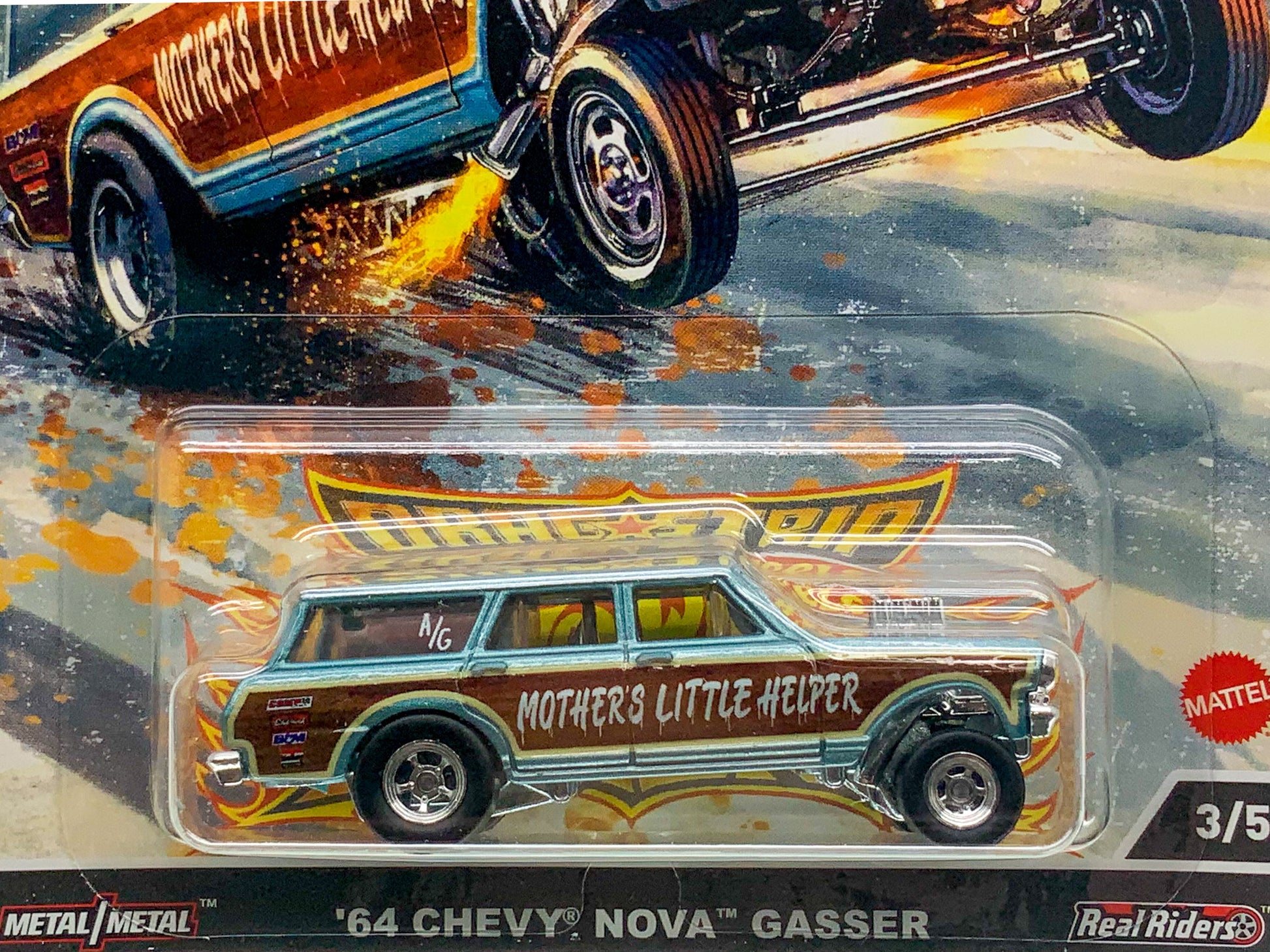Buy at Tatoyshop.com Hot Wheels Car Culture  2022 Hot Wheels Car Culture Dragstrip Demons Series '64 Chevy Nova Wagon Gasser 3/5  Number 1 from the set of 5 Dragstrip Demons Series Premium Real Riders Metal Mattel FPY86 Shop Now   Mr Toys Kmart Target Big W  International and Domestic delivery by Auspost 