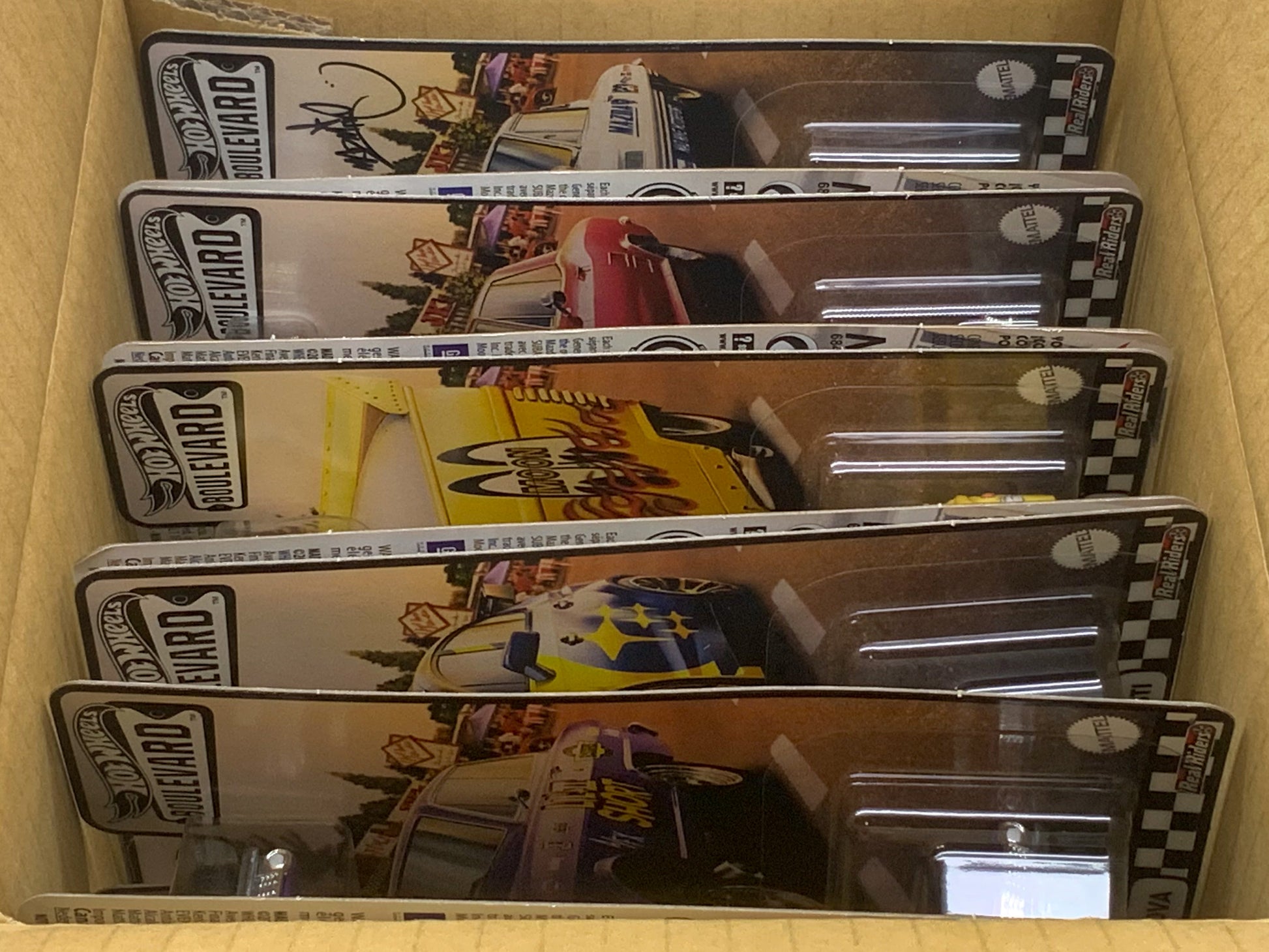 Box of Hot Wheels Boulevard Premium Pieces Number 21, 22, 23, 24, 25 New Collectables Mint Direct From Shippers Brown Box Real Riders Mattel Metal