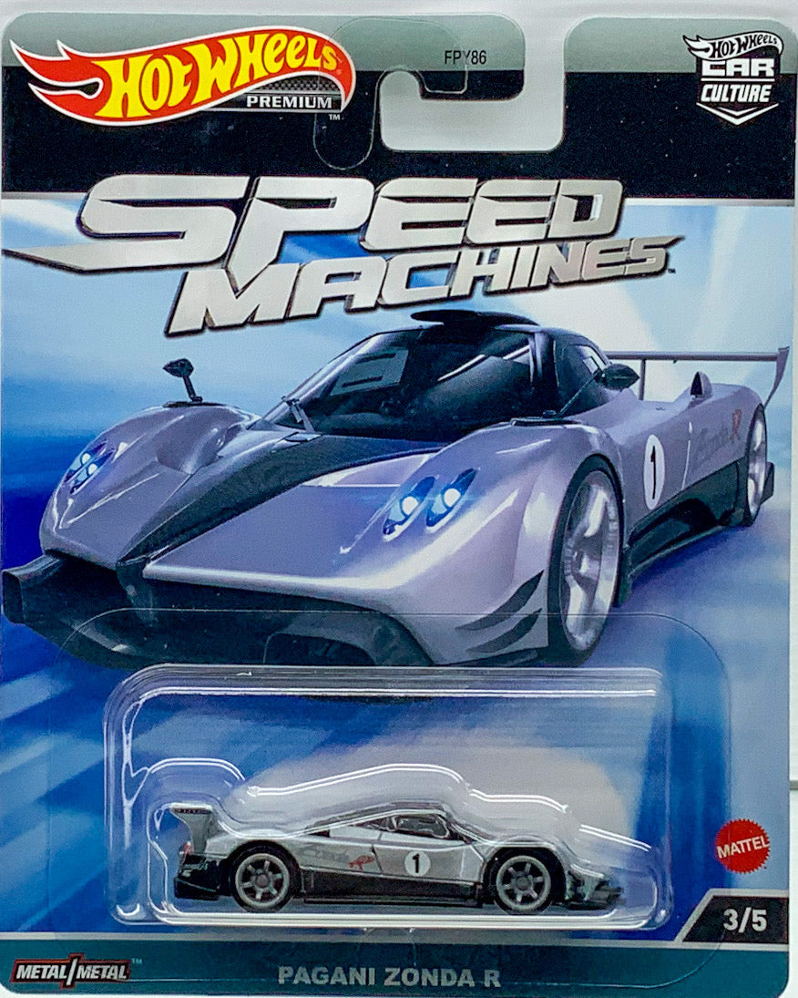 Buy at www.tatoyshop.com Hot Wheels Car Culture  2023 Hot Wheels Car Culture Speed Machines Series Pagani Zonda R 3/5  Number 3 from the set of 5 Speed Machines Series Premium Real Riders Metal Mattel FPY86 Shop Now   International and Domestic delivery by Australia Post 