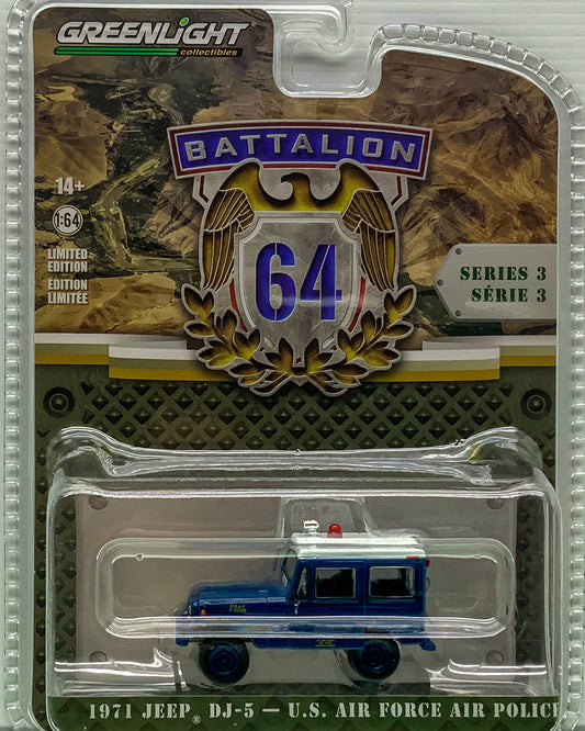 Buy at Tatoyshop.com   2023 Greenlight 1:64 U.S. Air Force Police 1971 Jeep DJ-5  1 from the set of 6 Greenlight 1:64 Battalion 64 Series Shop Now    Mr Toys Kmart Target Big W 