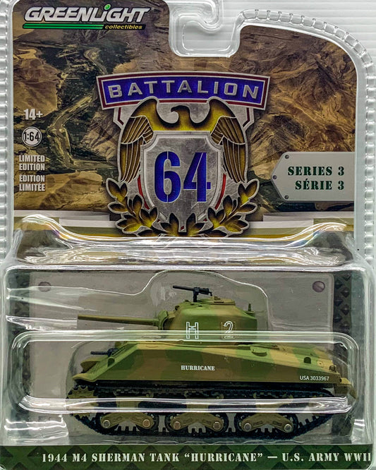 Buy at Tatoyshop.com   2023 Greenlight 1:64 1944 M4 Sherman Tank “Hurricane” U.S. Army WWII  1 from the set of 6 Greenlight 1:64 Battalion 64 Series Shop Now   Mr Toys Kmart Target Big W 