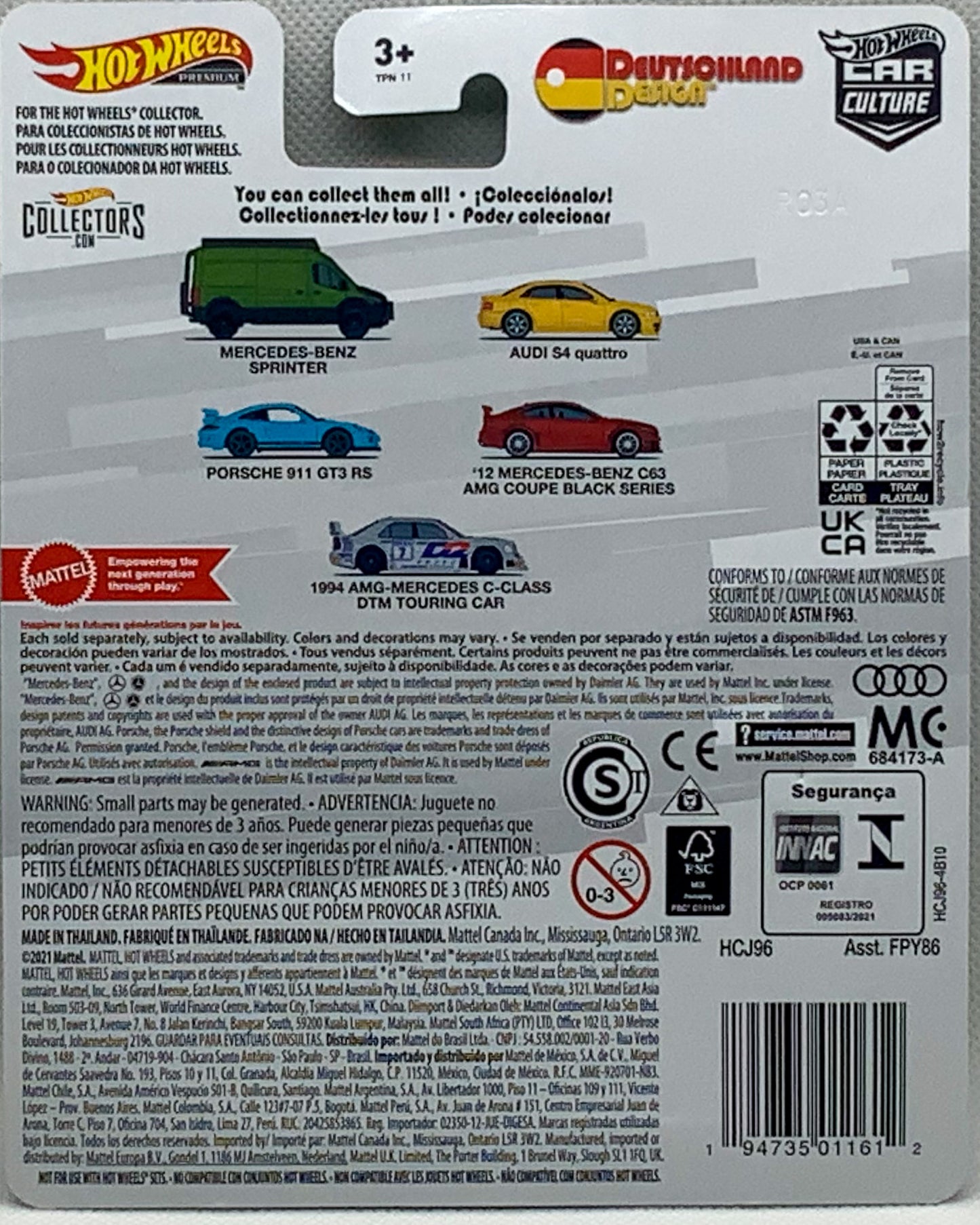 Buy at Tatoy Shop Back of Card shows the 5 Cars on Series Mercedes-Benz, Audi, Porsche, AMG Mercedes Premium Collections