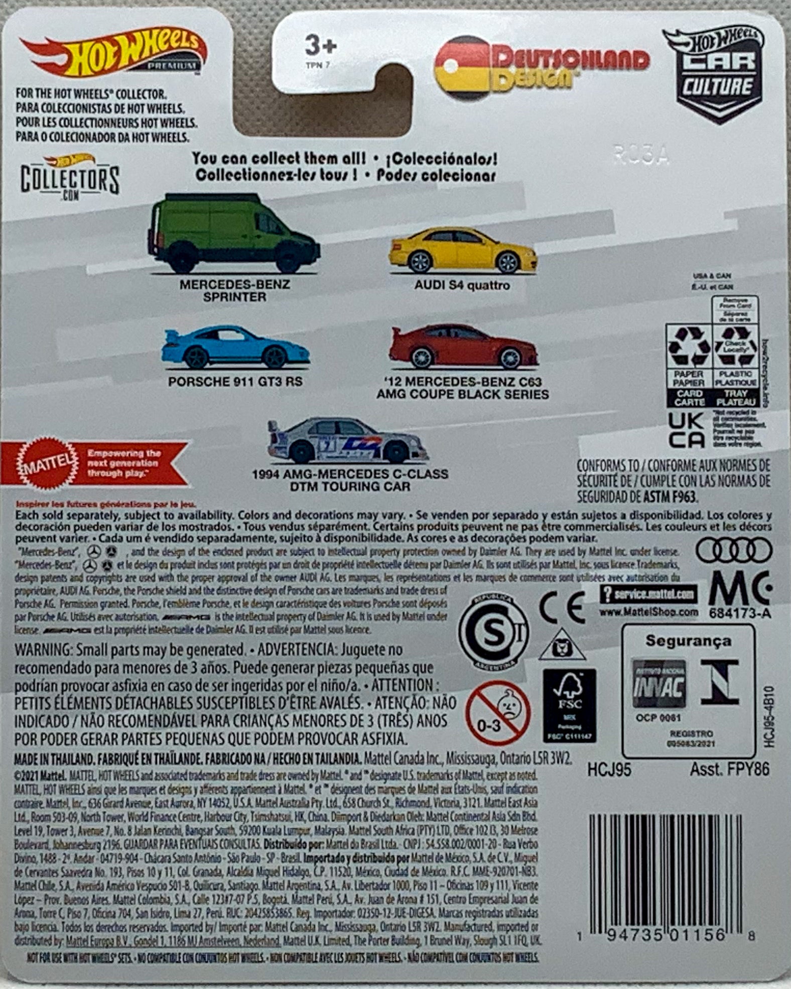 Buy at Tatoy Shop Back of Card shows the 5 Cars on Series Mercedes-Benz, Audi, Porsche, AMG Mercedes Premium Collections